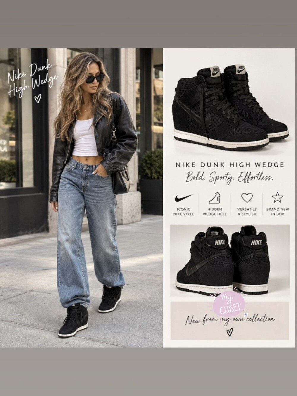 Nike Women’s/ Girls Black High-Top Wedge Sneaker NWOT